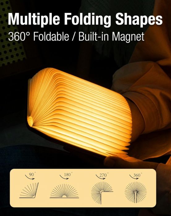 Creative Wooden Foldableing Book Lamp Led Rechargeable Page Turning Night Light Cultural and Creative Business Gift Atmosphere Light Wholesale Engraving