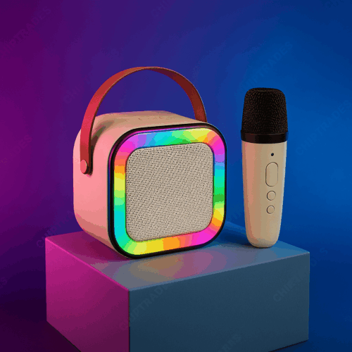 MKS K12 Colorful Wireless Karaoke Mini Bluetooth Speaker with One Wireless Microphone -Pink