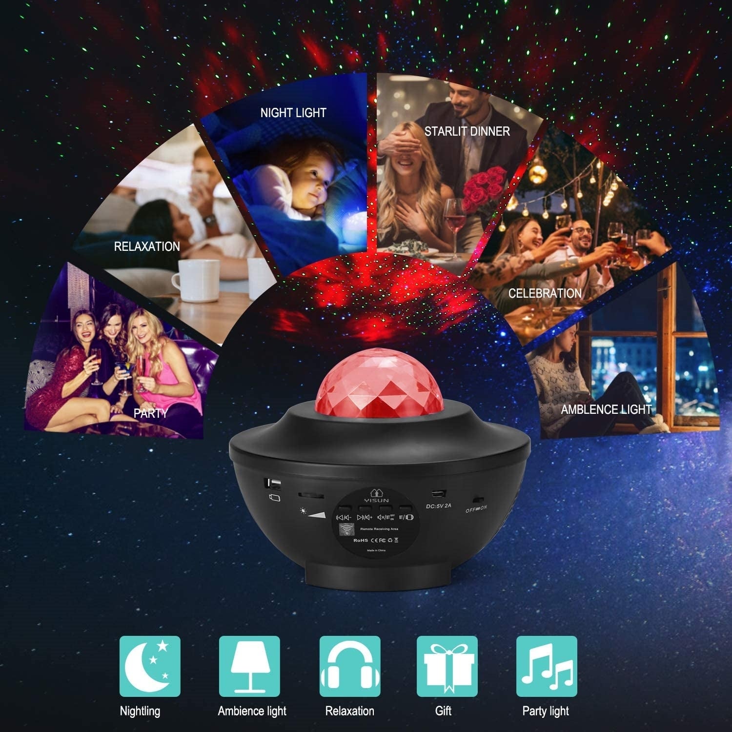 Galaxy Projector Star Starry Sky LED Night Light Projector Bluetooth Speaker Bedroom Lamp Universal Mini LED Lights Projector Light