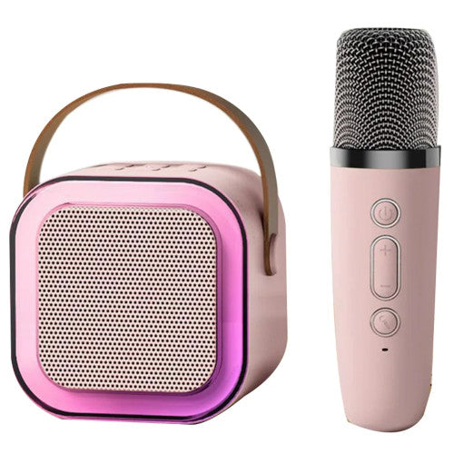 MKS K12 Colorful Wireless Karaoke Mini Bluetooth Speaker with One Wireless Microphone -Pink