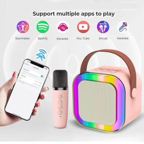 MKS K12 Colorful Wireless Karaoke Mini Bluetooth Speaker with One Wireless Microphone -Pink